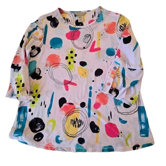 Multiples Womens Abstract Multi Color Flare Sleeve Art to Wear Top Small - Picture 4 of 11
